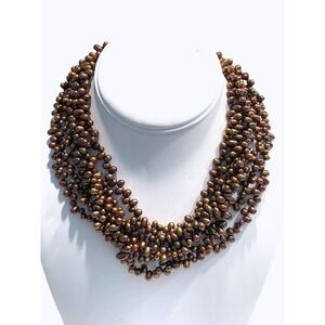 Ross-Simons 8 Strand Twisted Brown Pearl Necklace 4–4.5mm 16" Sterling Clasp